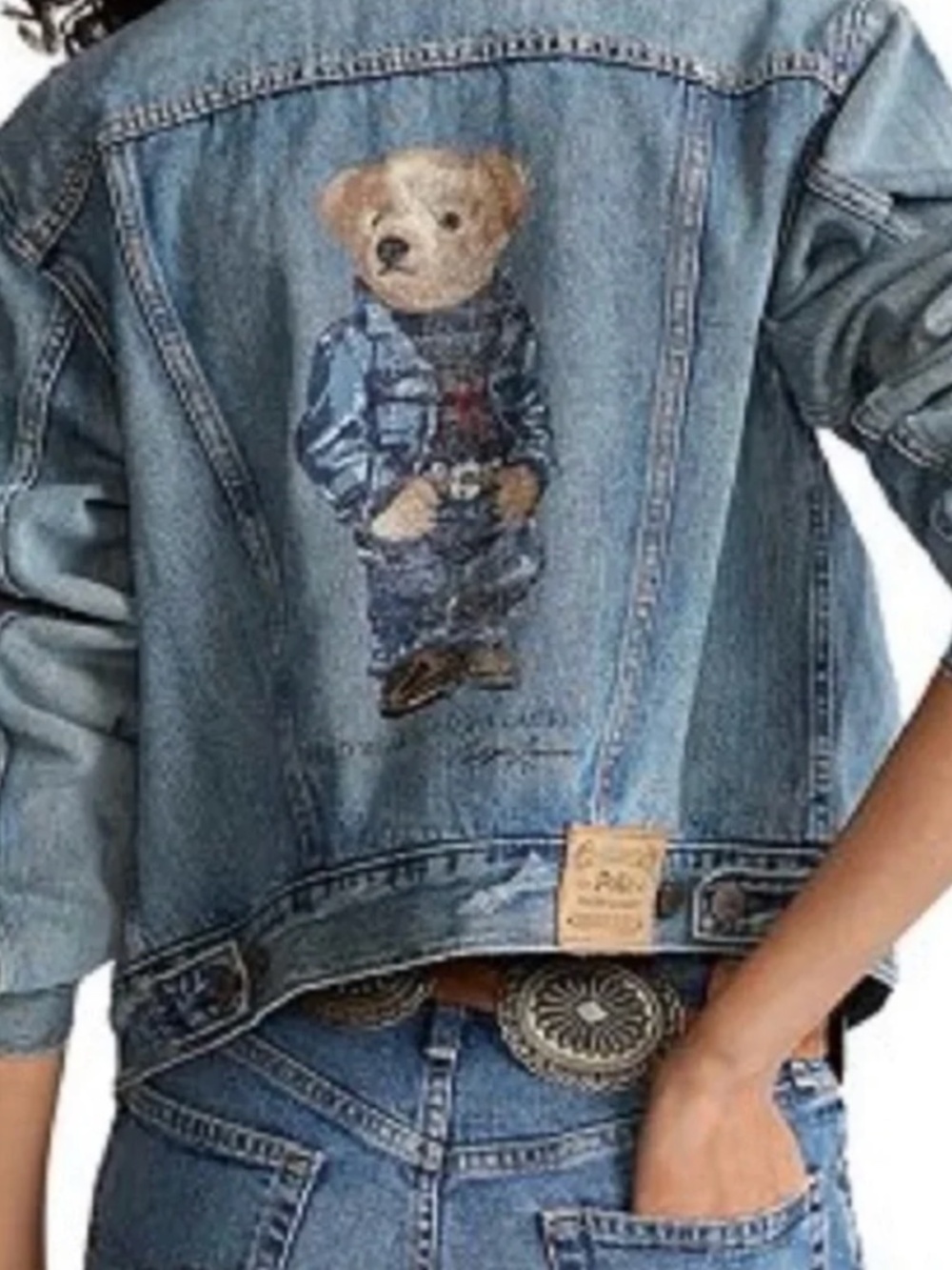 Ralph Lauren Light Blue Denim Jacket with Bear on Back XL